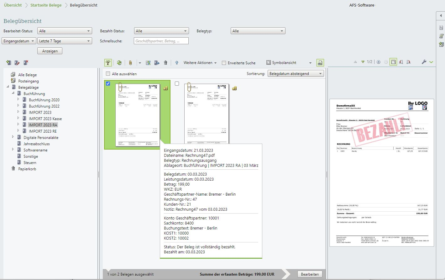 Belegübersicht in DateV